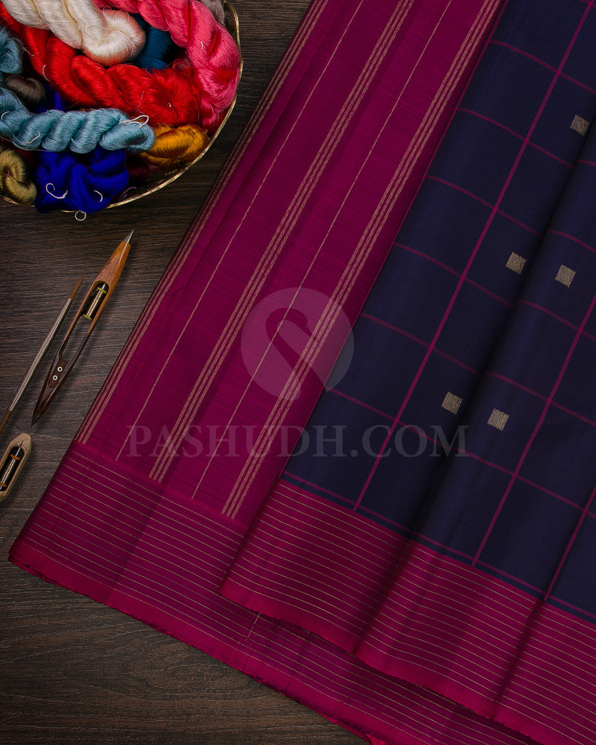 Deep Purple And Raspberry Pink Kanjivaram Silk Saree - K17