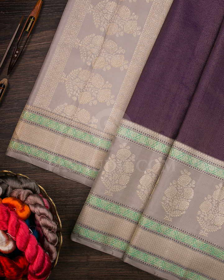 Purple And Grey Shimmer Kanjivaram Silk Saree - S1195(B)