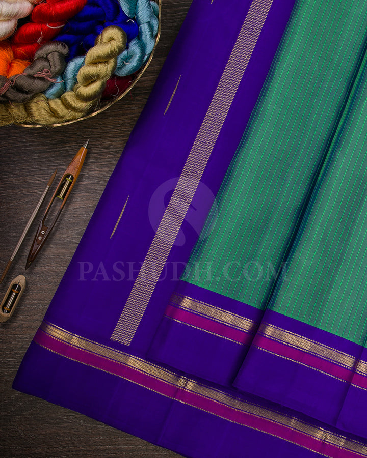 Light Green And Royal Blue Traditional Kanjivaram Silk Saree - SVJ28