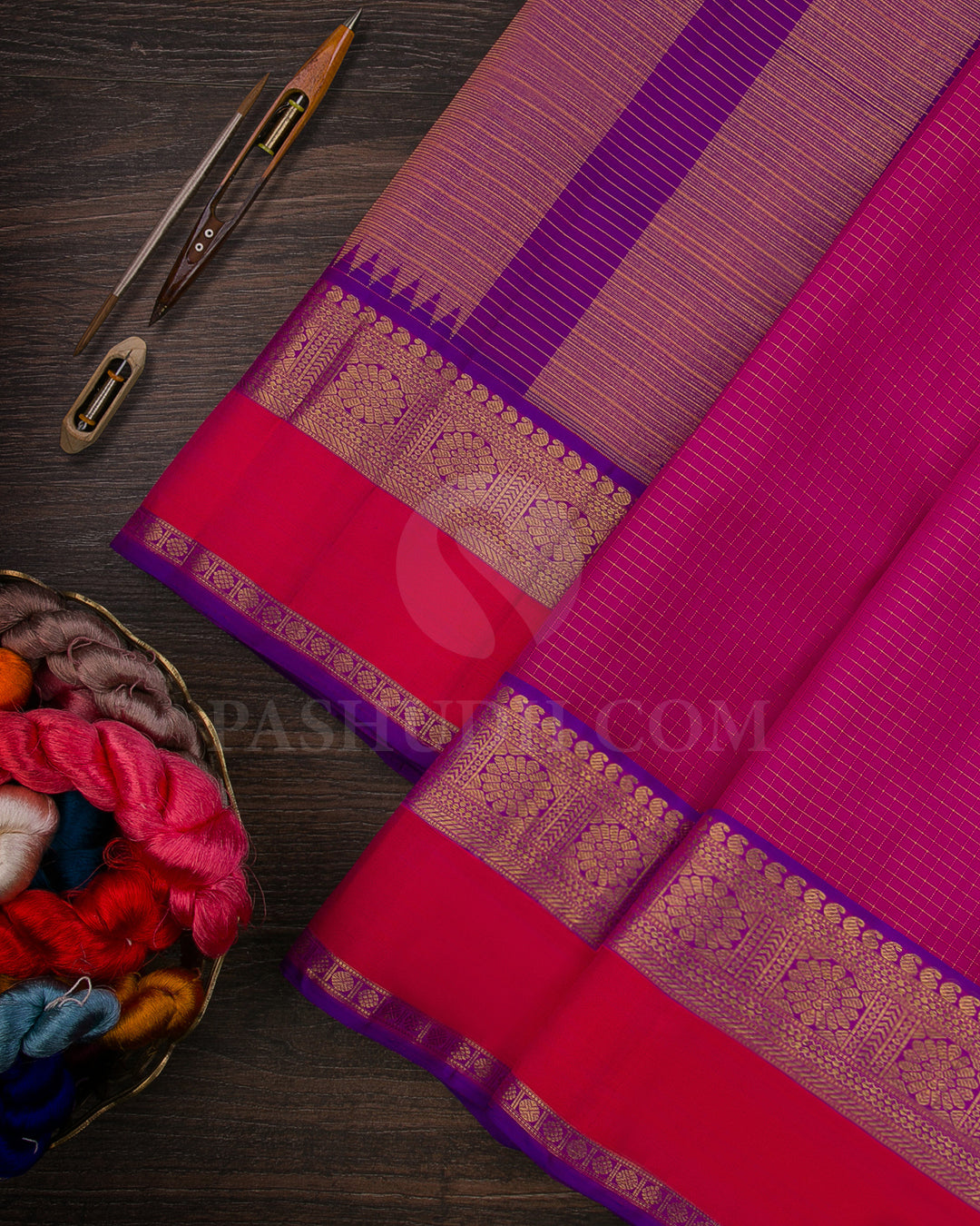 Rani Pink And Violet Traditional Kanjivaram Silk Sare - SVJ24