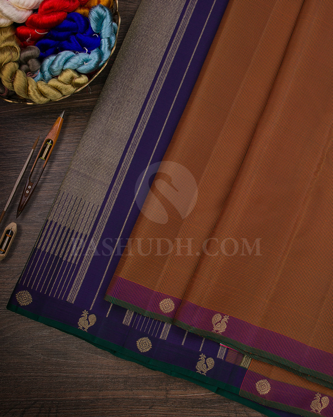 Green And Orange Checks , Pink and Purple Traditional Kanjivaram Silk Saree - K16