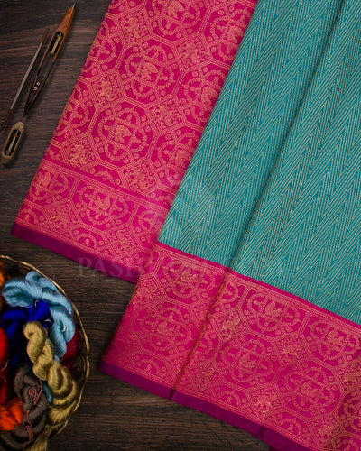 Turquoise Blue And Rani Pink Kanjivaram Silk Saree - S1266(A)