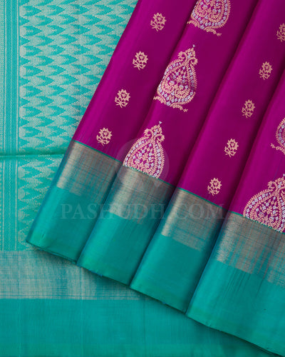 Dark Pink And Turquoise Blue Soft Silk Saree - C90