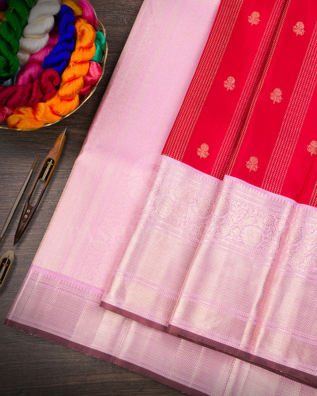 Red And Baby Pink Kanjivaram Silk Saree - S1270(A)