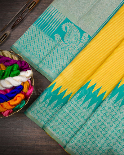 Yellow And Light Blue Half and Half Kanjivaram Silk Saree - S1231(B)