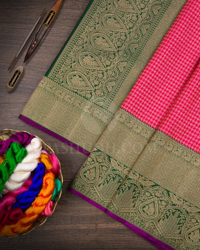 Bright Rani Pink And Forest Green Kanjivaram Silk Saree - S1259(B)