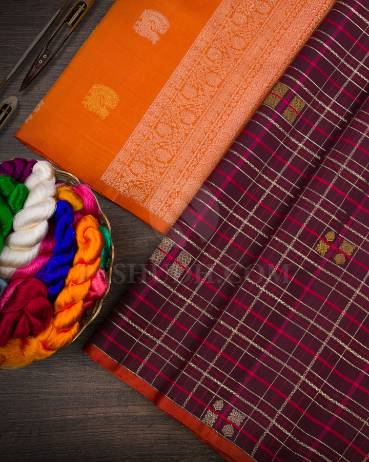 Maroon And Orange Traditional Kanjivaram Silk Saree - S1282(A)