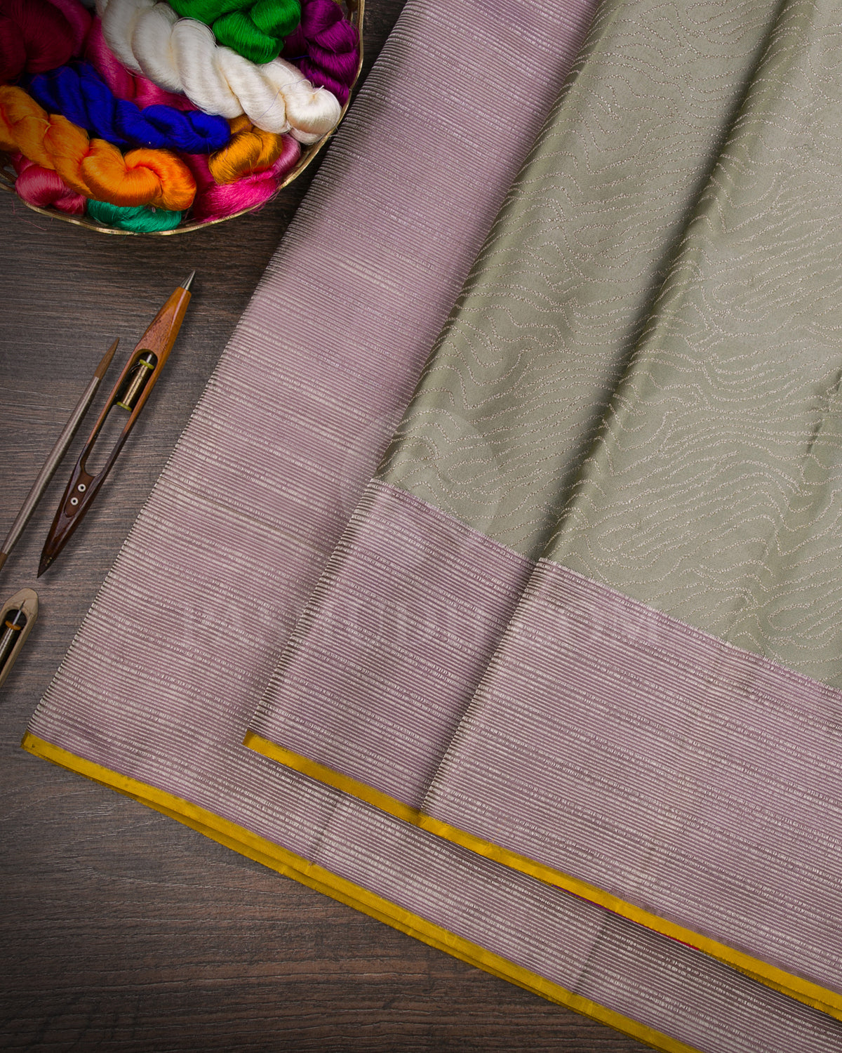 Sage Green And Mauve Kanjivaram Silk Saree - D507(F)