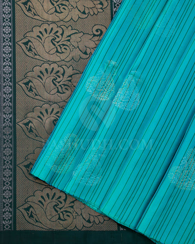 Blue Green And Dark Green Soft Silk Saree - C91