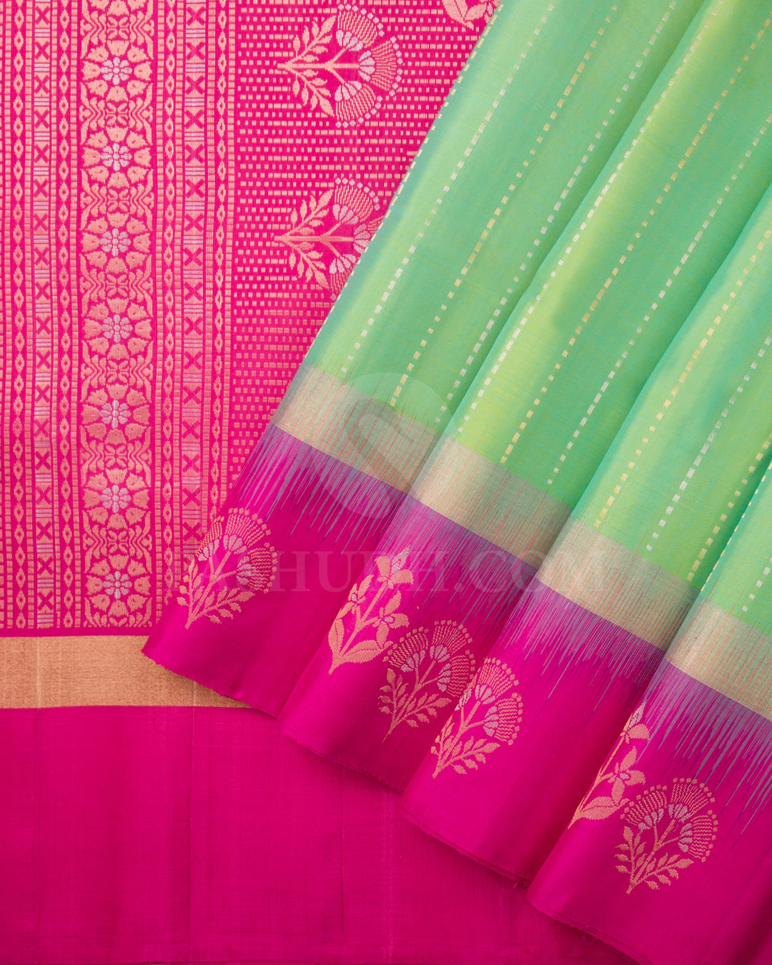 Neon Green And Rani Pink Soft Silk Saree - C80