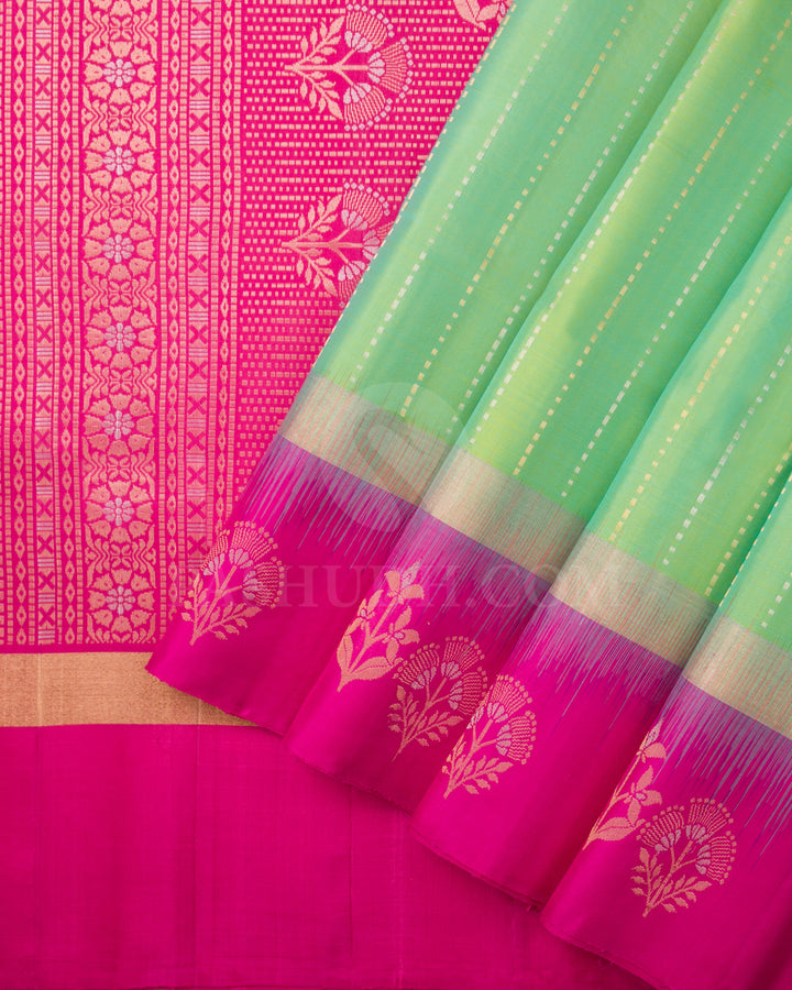 Neon Green And Rani Pink Soft Silk Saree - C80