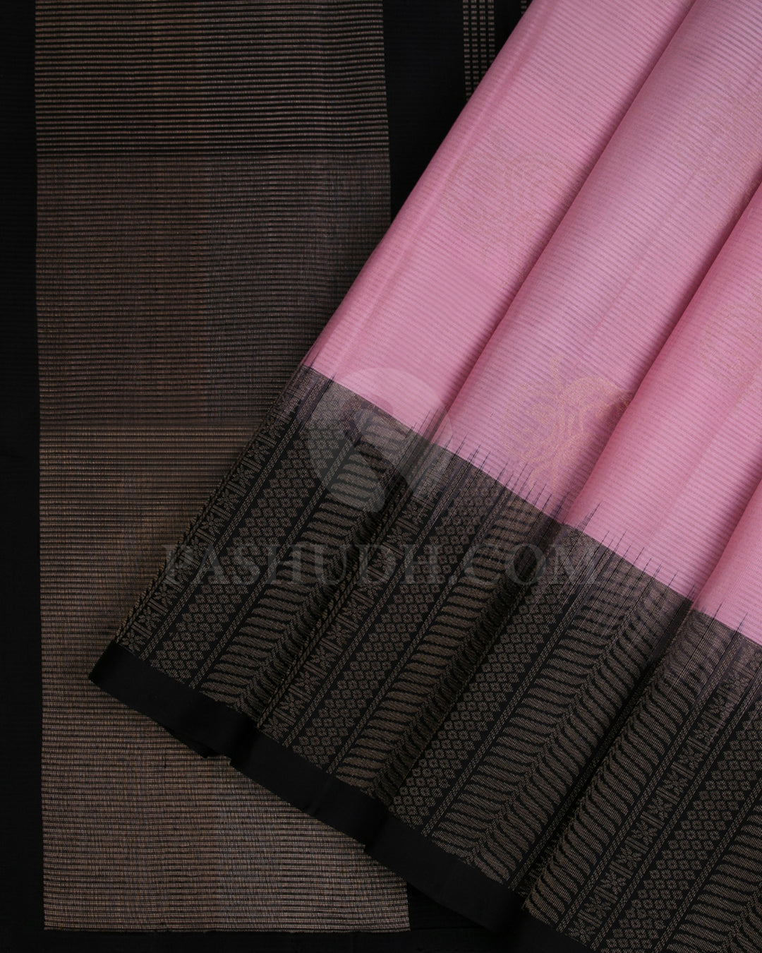Pastel Pink and Black Soft Silk Saree - C101