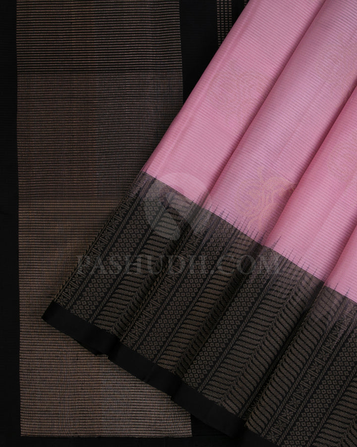 Pastel Pink and Black Soft Silk Saree - C101