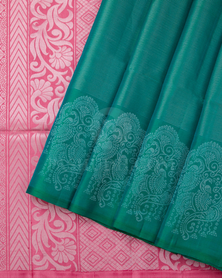 Bottle Green And Watermelon Pink Soft Silk Saree - C69