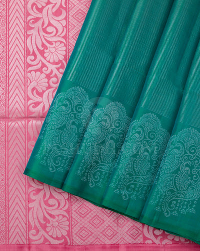 Bottle Green And Watermelon Pink Soft Silk Saree - C69