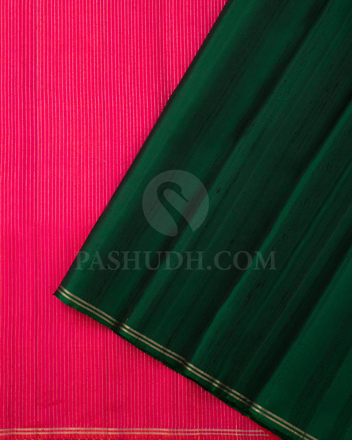 Green And Rani Pink Soft Silk Saree - C85