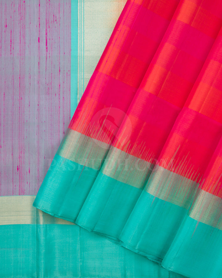 Orange Pink And Sky Blue Soft Silk Saree - C83
