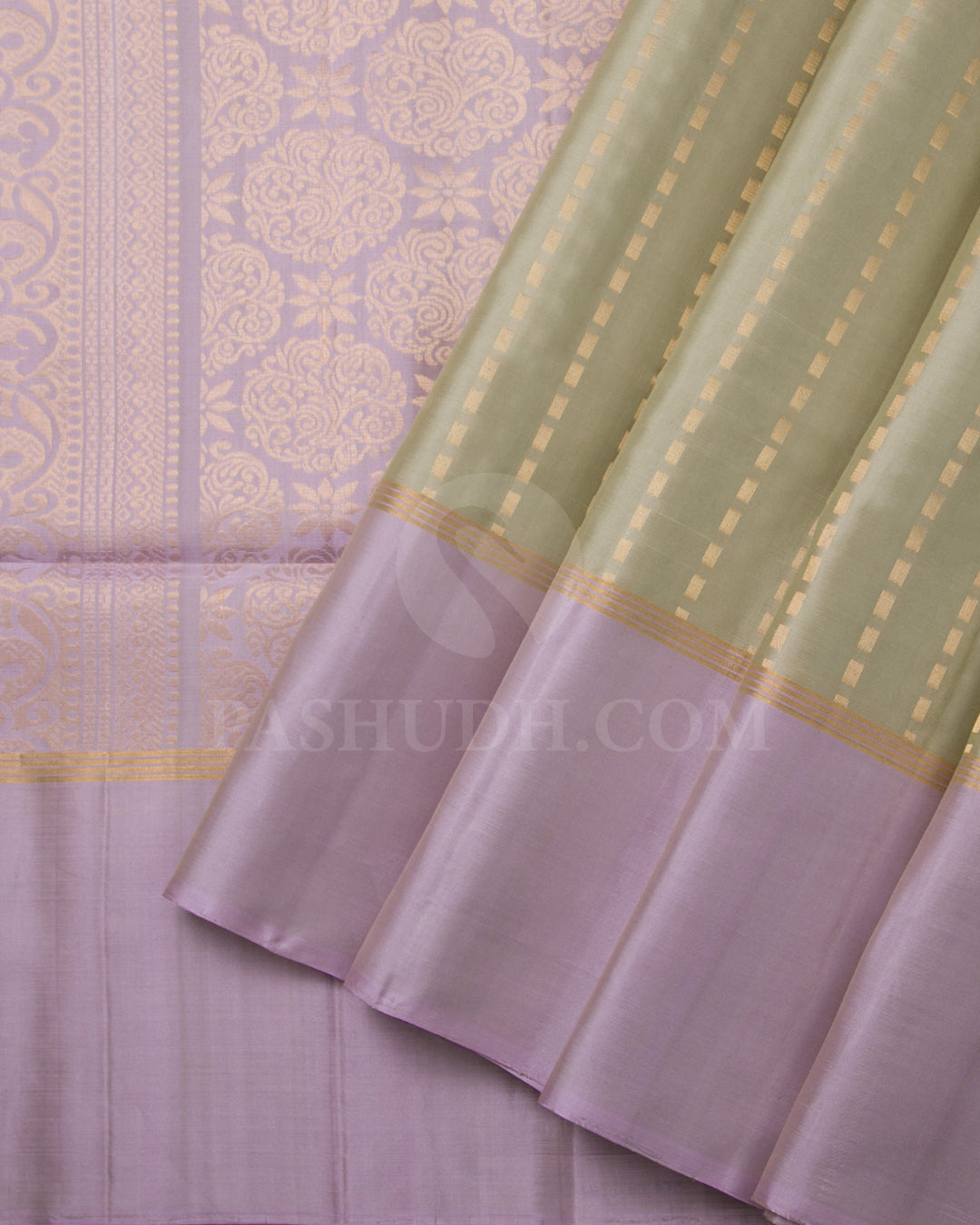Olive Green And Mild Lavender Soft Silk Saree - C99