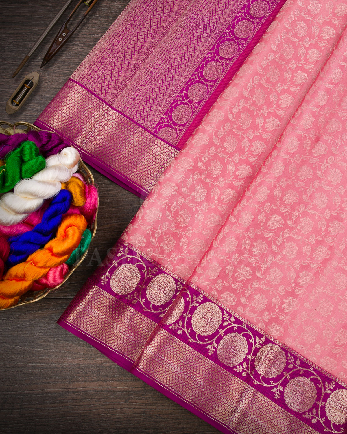 Baby Pink And Magenta Kanjivaram Silk Saree - DT286(A)