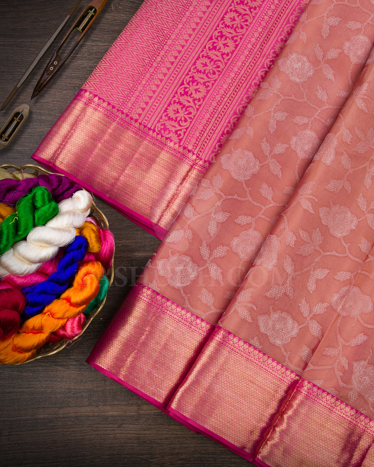 Mild Brown Shot Pink And Bright Pink Kanjivaram Silk Saree - D581(A)