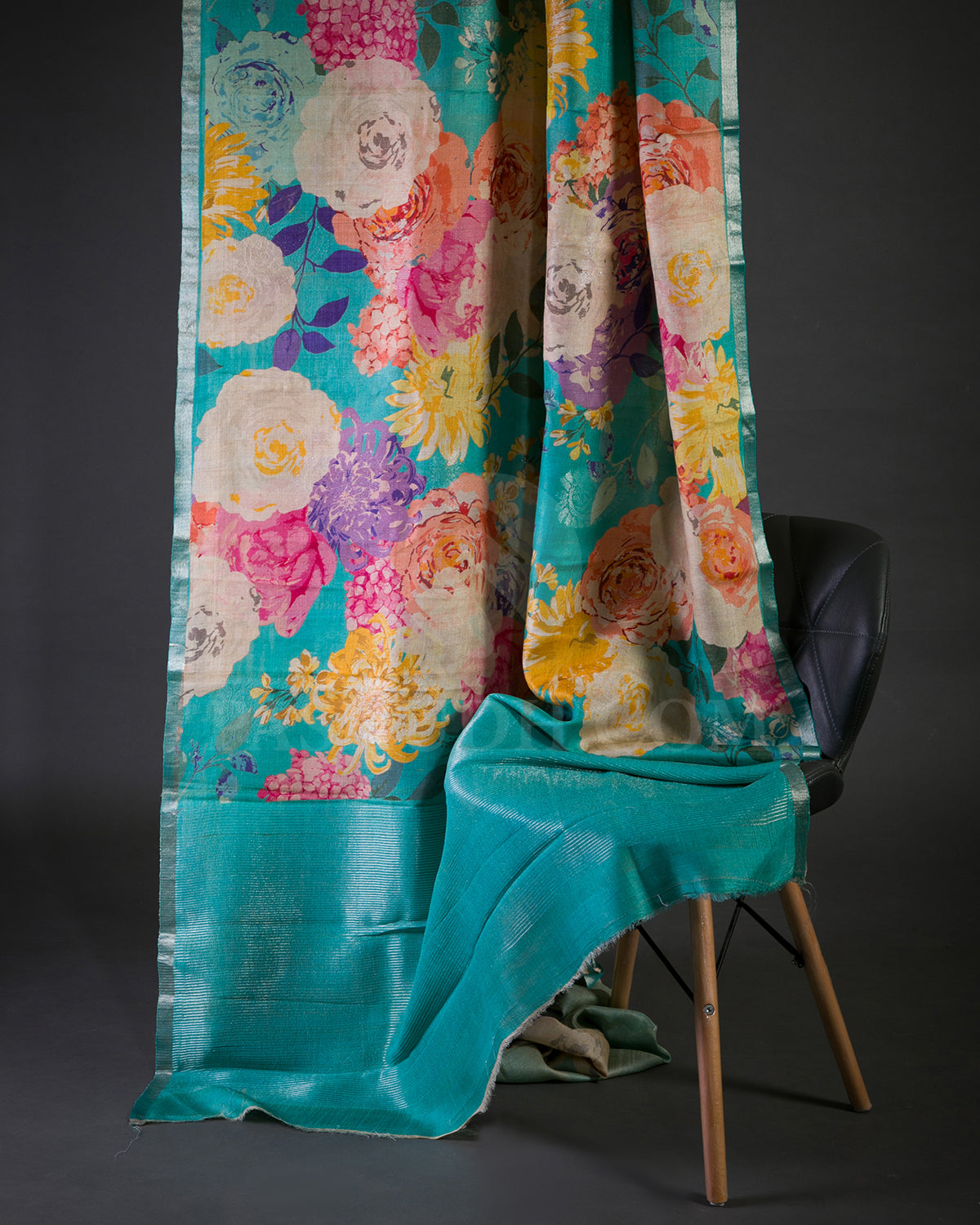 Blue Floral Handloom Tussar Jamdhani Saree - KP17