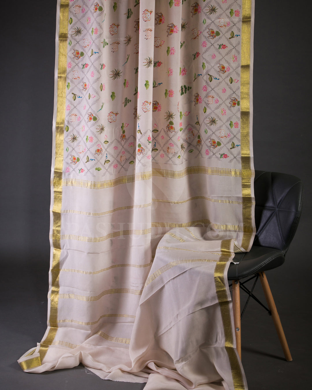 Pastel Pink Pichwai Printed Mysore Crepe Silk Saree - KP4