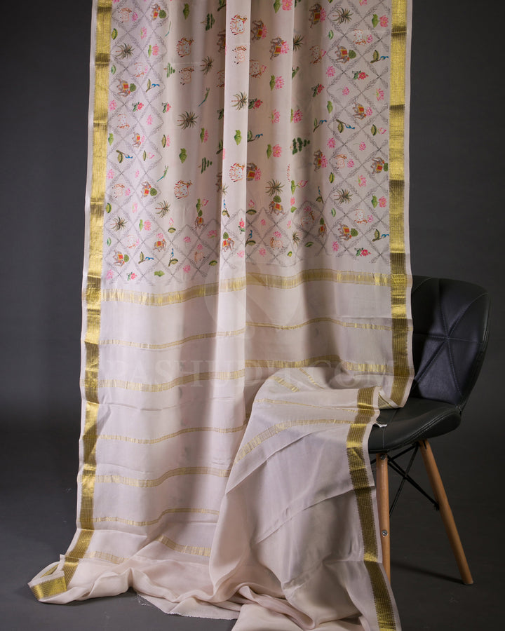Pastel Pink Pichwai Printed Mysore Crepe Silk Saree - KP4