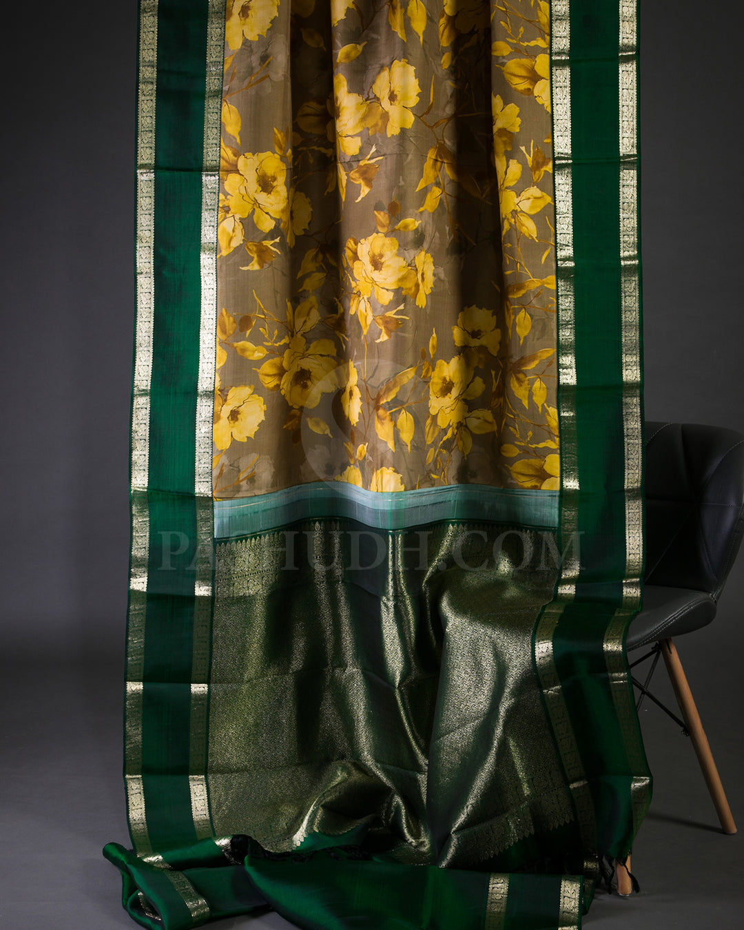 Green And Yellow Printed Handloom Korvai Kanjivaram Silk Saree - KP15