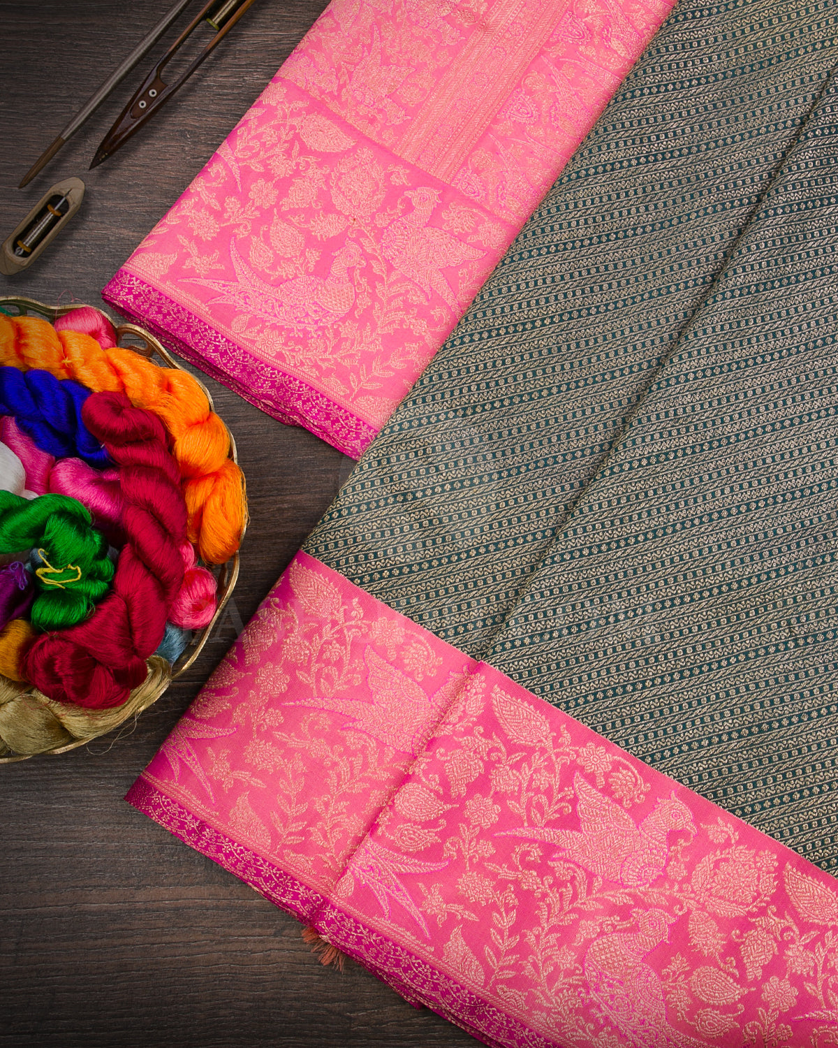 Dark Green And Pink Kanjivaram Silk Saree - S1280(A)