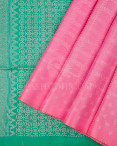 Rose Pink And Sea Green Soft Silk Saree - C104