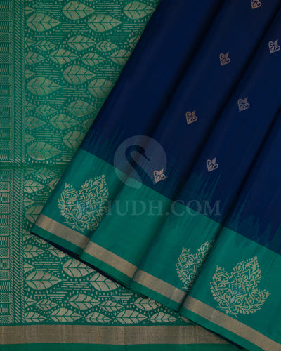 Royal Blue And Green Soft Silk Saree - C97