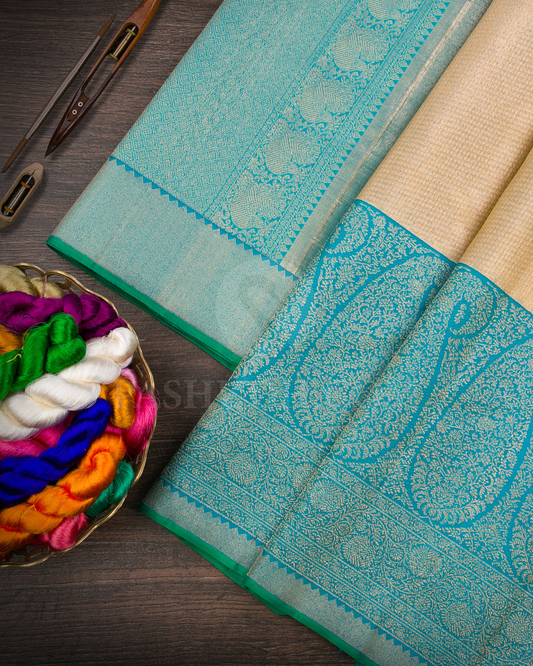 Gold And Anandha Blue Tissue Kanjivaram Silk Saree - S1287(A)