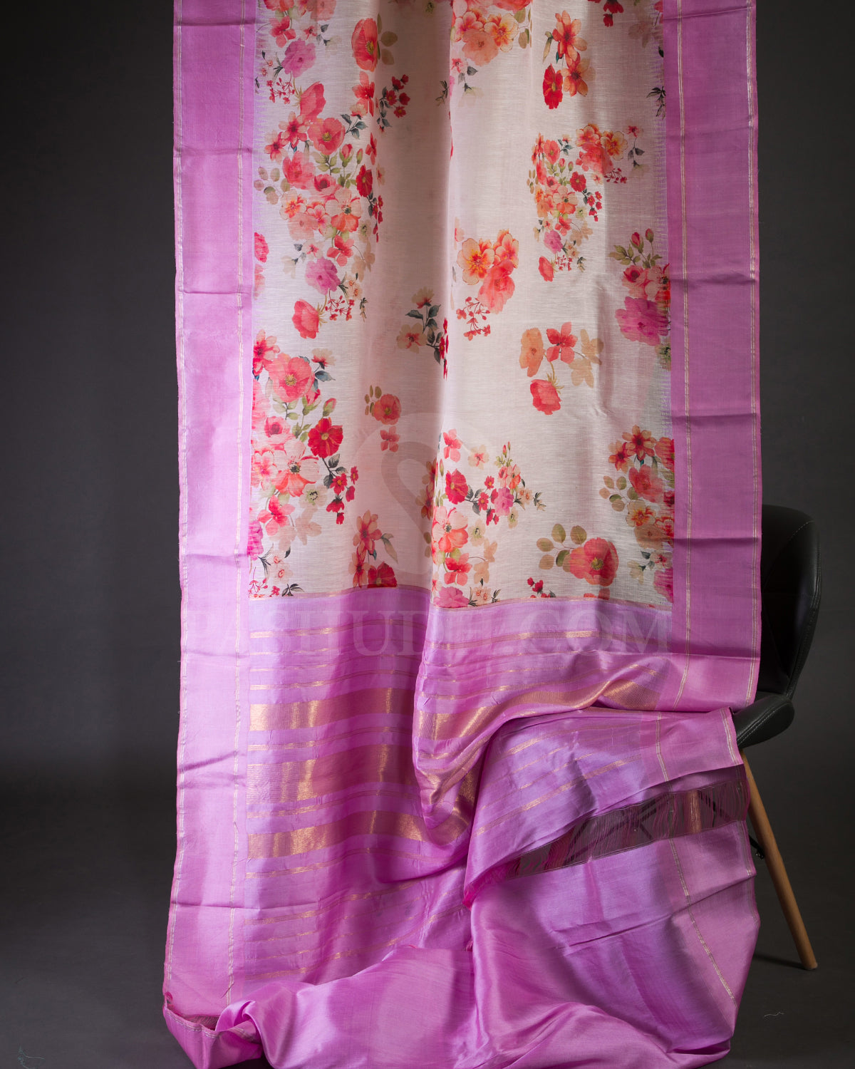 Cream And Pink Printed Korvai Kanjivaram Silk Saree - KP9