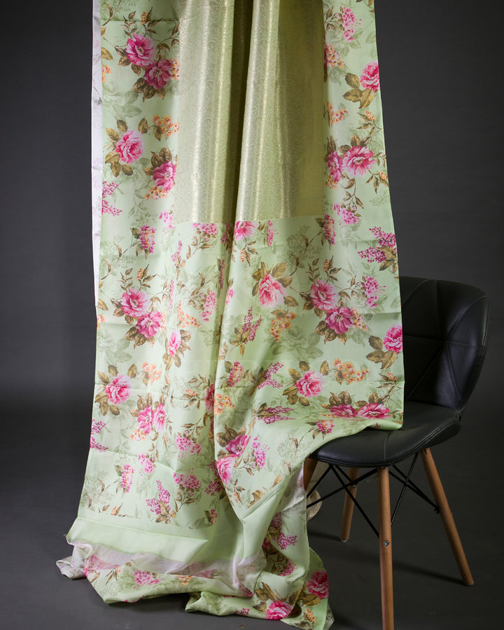 Mint Floral Print Kanjivaram Silk Saree - KP16