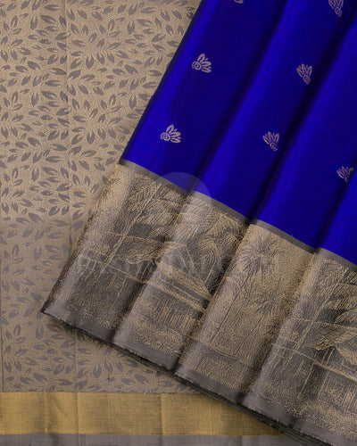 Royal Blue And Greige Soft Silk Saree - C70