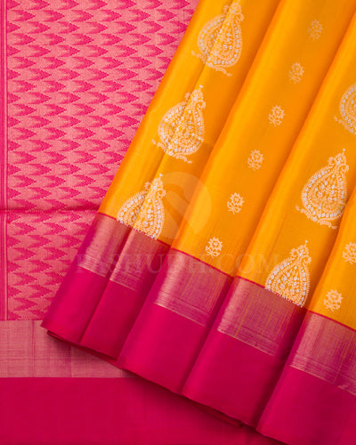 Yellow And Rani Pink Soft Silk Saree -C71