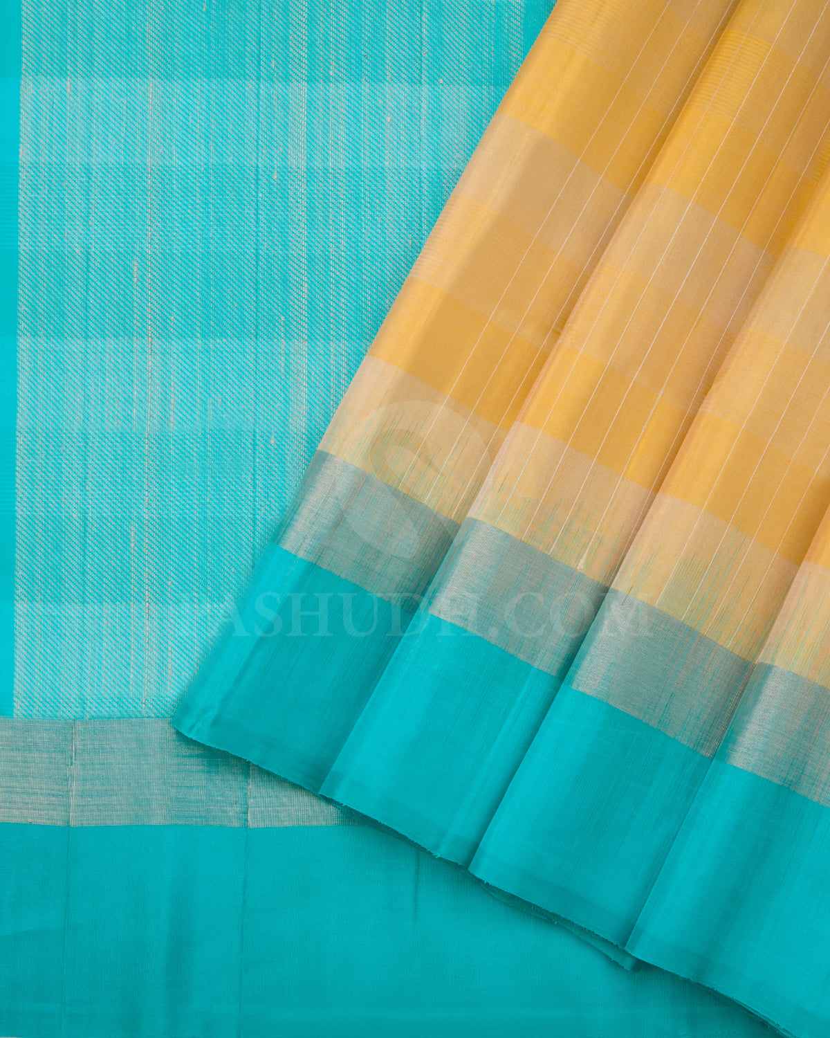 Yellow And Sky Blue Soft Silk Saree - C43