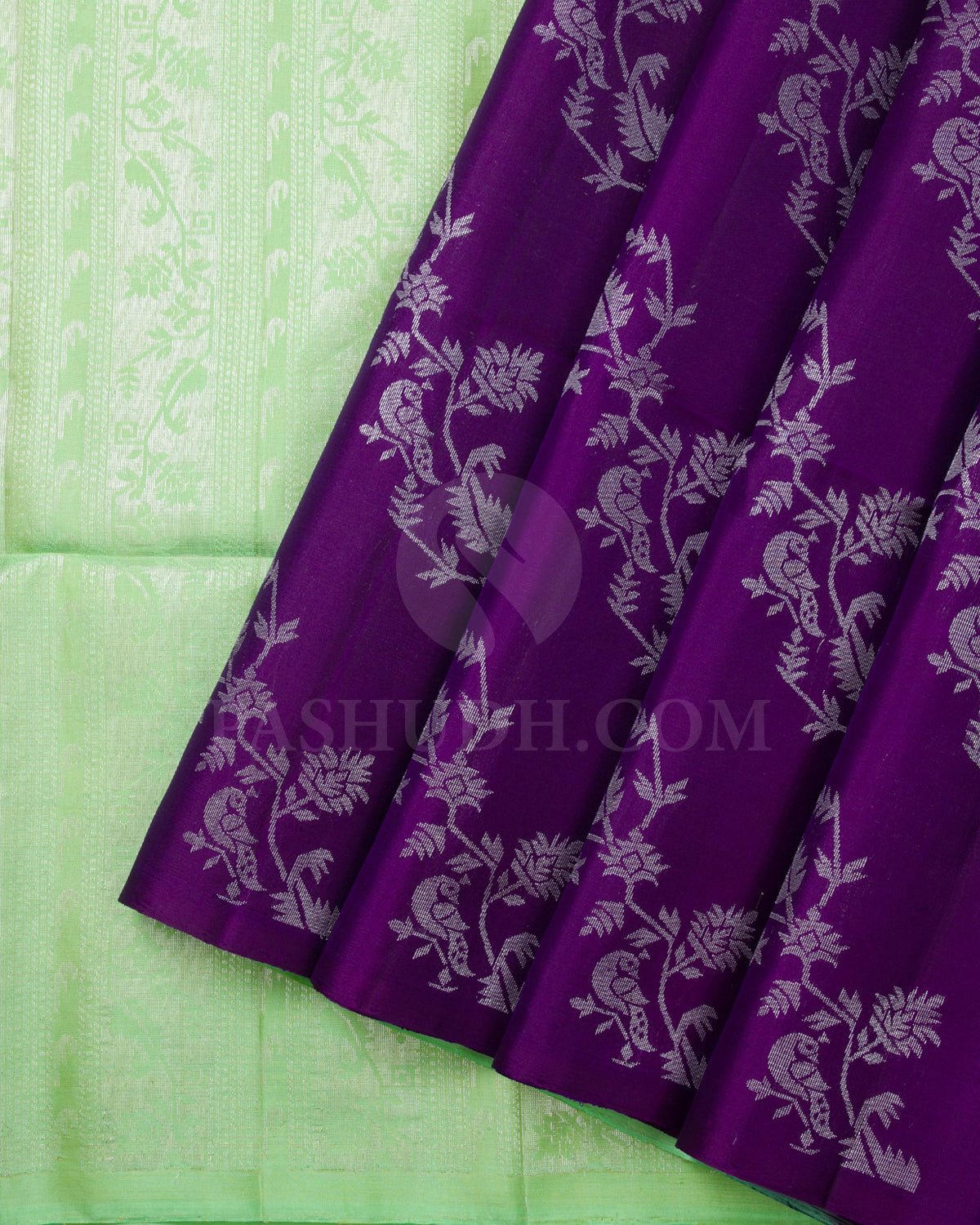 Aubergine And Neon Green Soft Silk Saree - C74