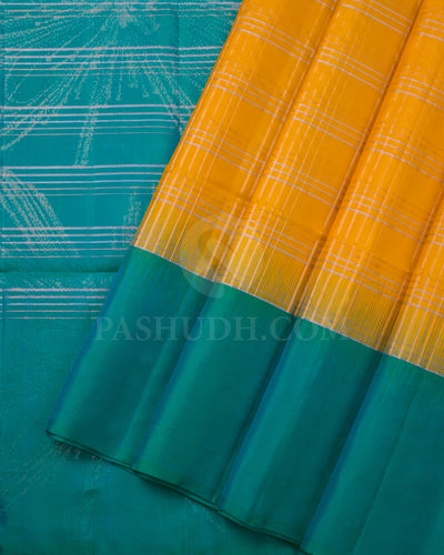 Yellow And Turquoise Blue Soft Silk Saree - C37