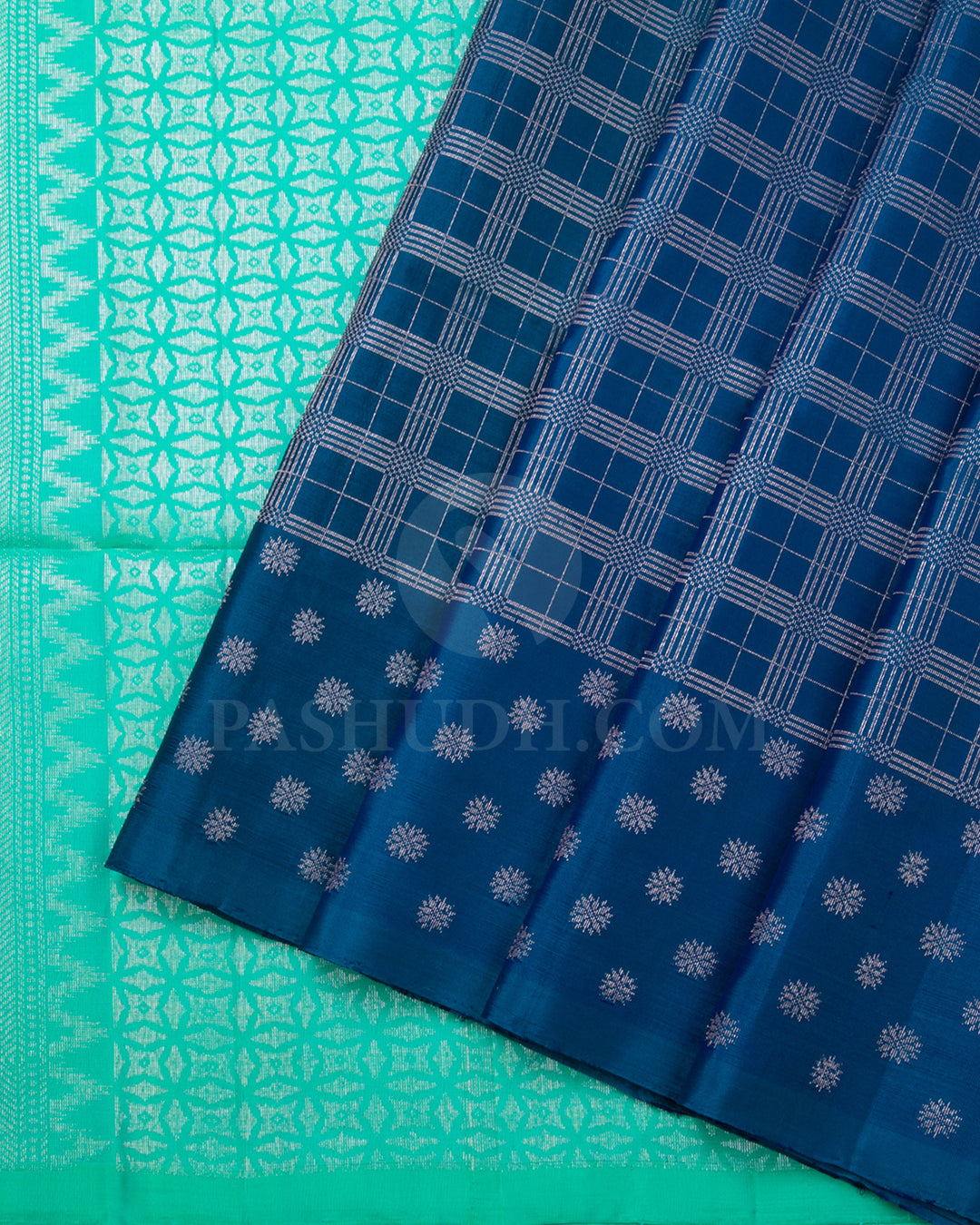 Dark Blue And Light Green Soft Silk Saree - C68