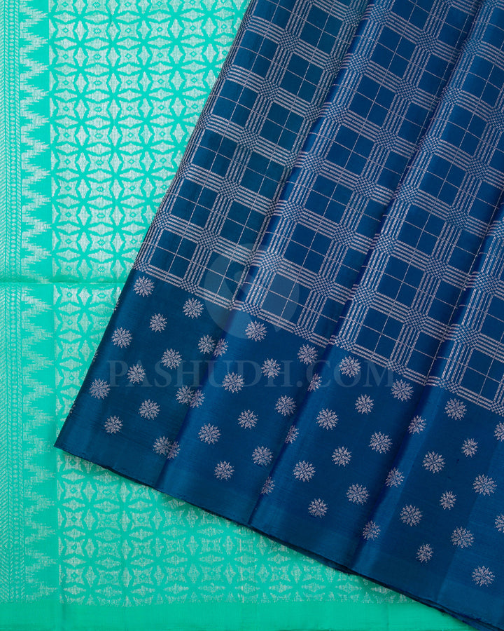 Dark Blue And Light Green Soft Silk Saree - C68