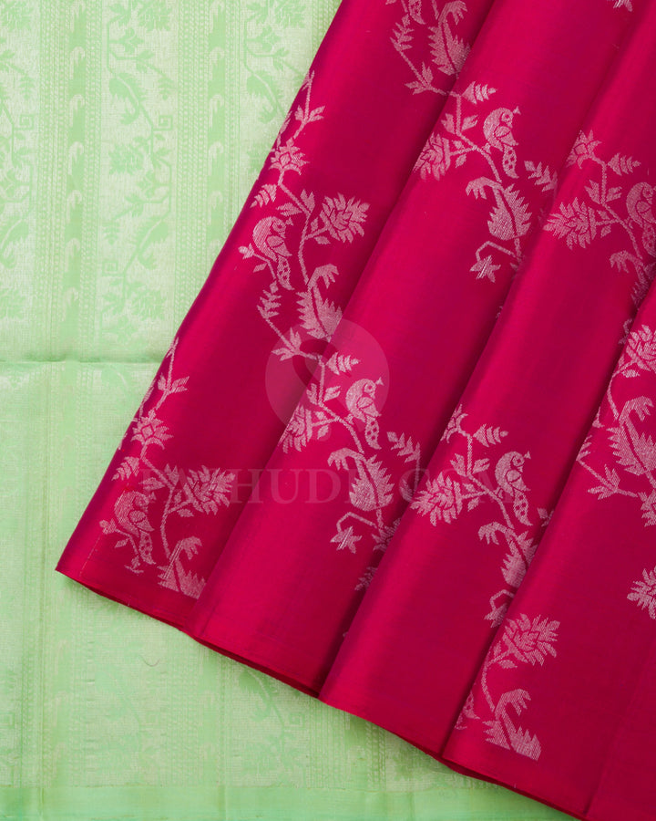 Red Shot Pink And Neon Green Soft Silk Saree - C76