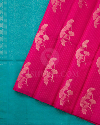 Rani Pink And Sky Blue Soft Silk Saree - C39