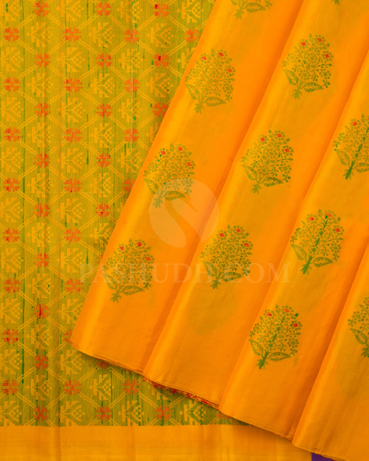 Yellow And Green Soft Silk Saree - C86