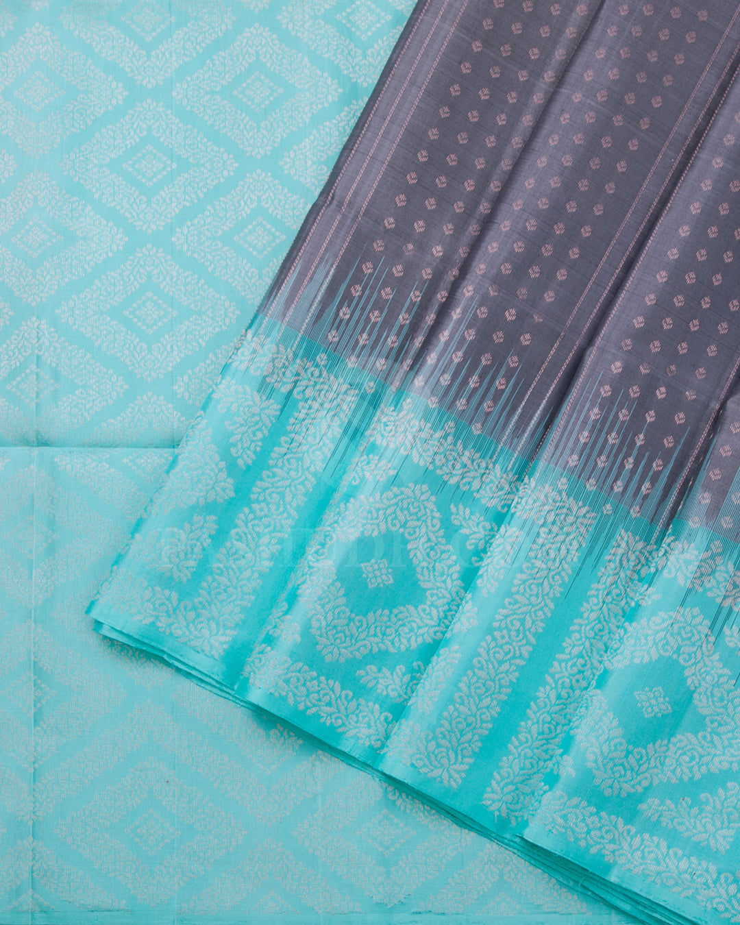 Grey and Sky Blue Soft Silk Saree - C36