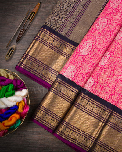 Rani Pink And Deep Aubergine Kanjivaram Silk Saree - S1269(A)