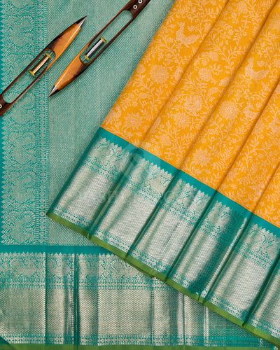 Mango Yellow & Anandha Blue Kanjivaram Silk Saree - S1074(A) - View 2