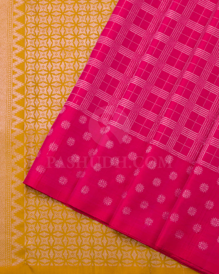 Rani Pink and Mustard Yellow Soft Silk Saree - C52