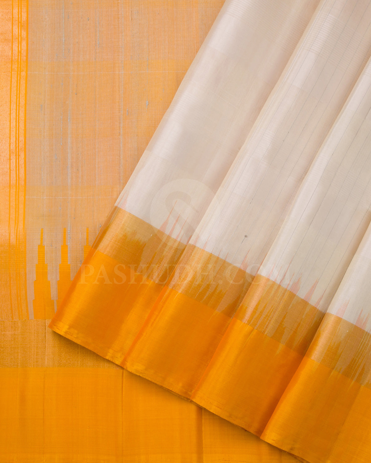 Cream and Mango Yellow Soft Silk Saree - C100