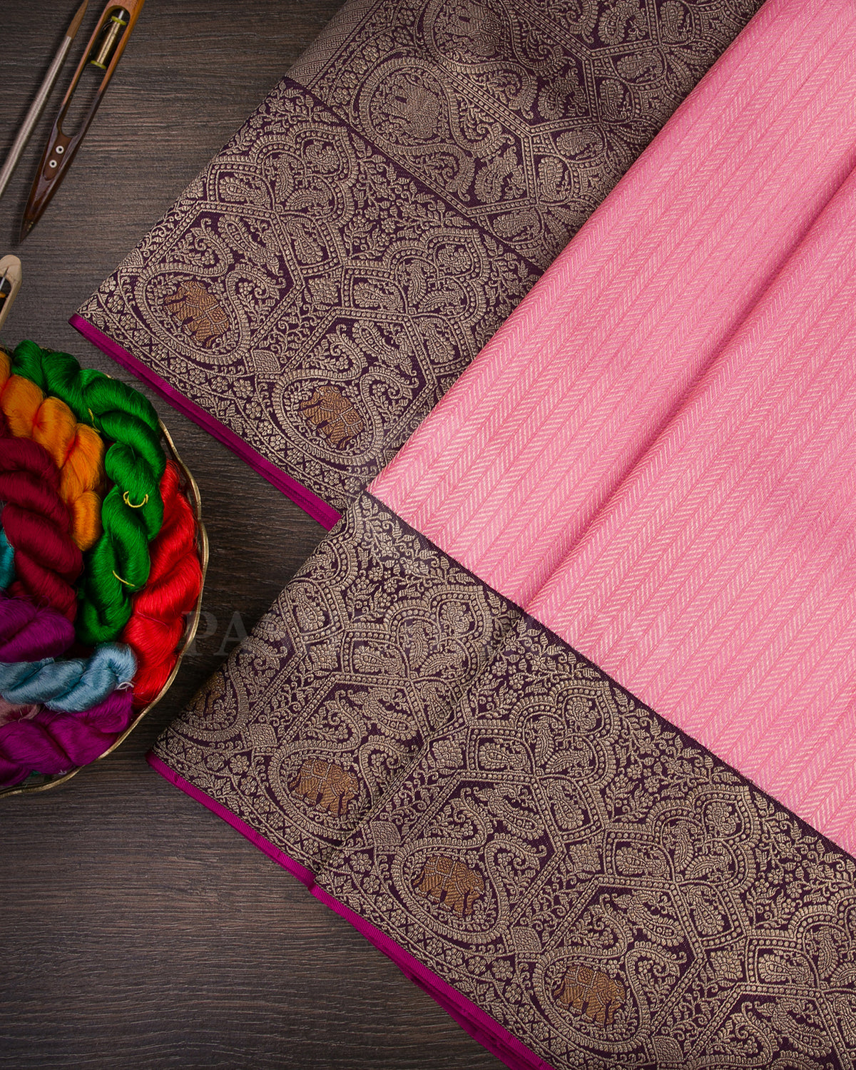 Baby Pink and Purple Kanjivaram Silk Saree - S1321(A)